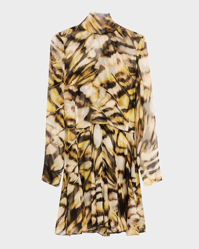 Long-Sleeve Butterfly Chiffon Mini Dress